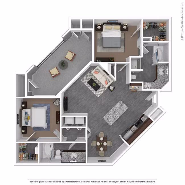 2 Bed 2 Bath 1354 SqFt (1147 Net) 2042 floor plan
